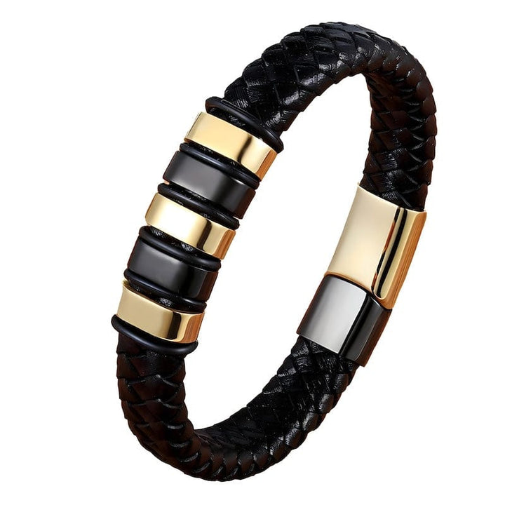 Leather Braided Black Leather Bracelet with Stainless Steel Clasp