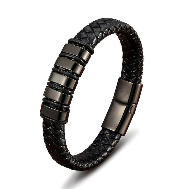 Leather Braided Black Leather Bracelet with Stainless Steel Clasp