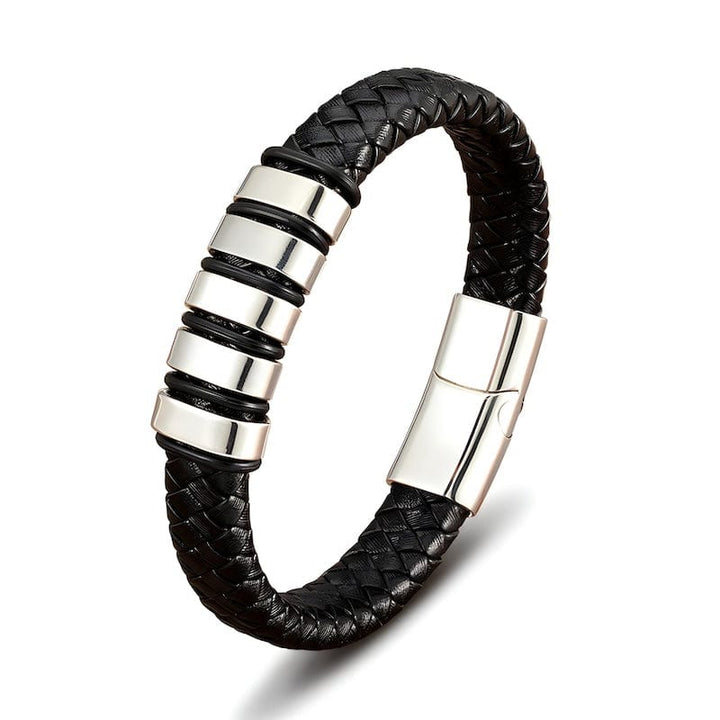 Leather Braided Black Leather Bracelet with Stainless Steel Clasp