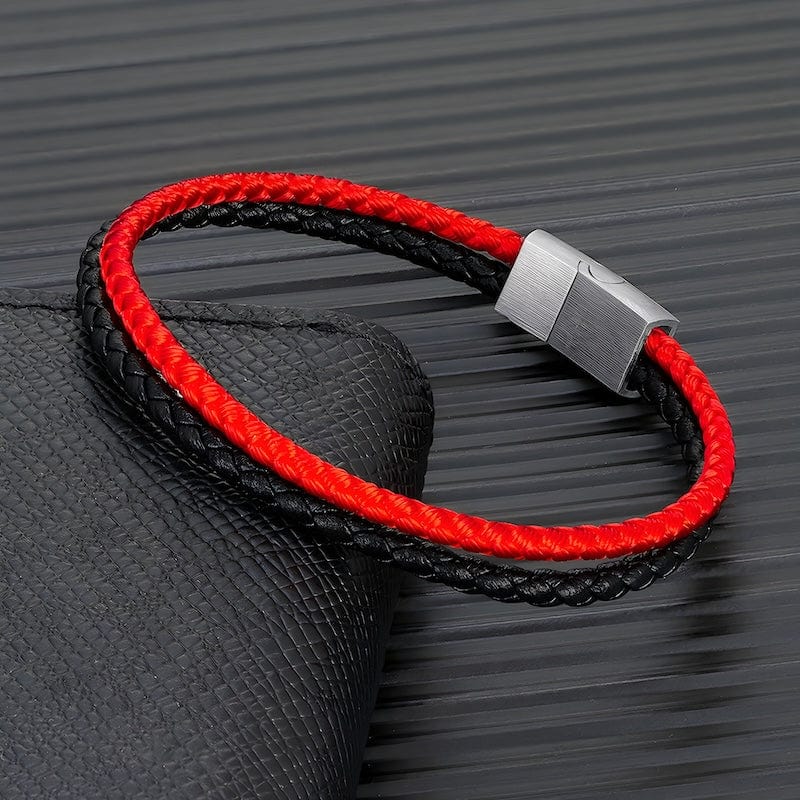 Leather Double Color Strand Rope & Leather Bracelet