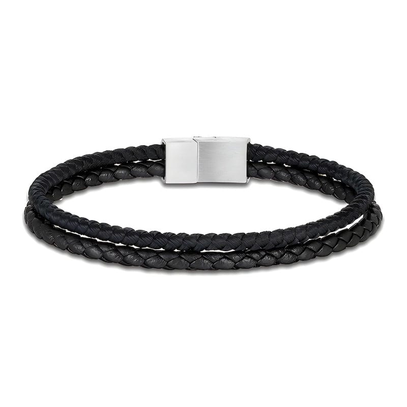 Double Color Strand Rope & Leather Bracelet Leather Unique Leather Bracelets Silver/Black 19cm 