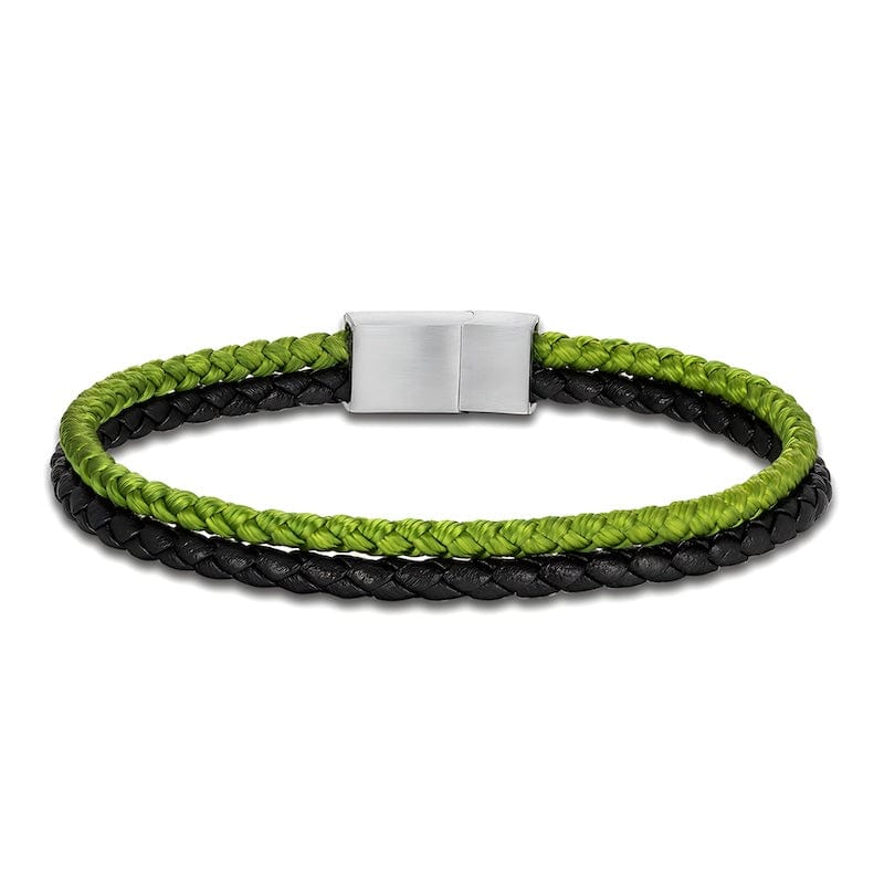 Double Color Strand Rope & Leather Bracelet Leather Unique Leather Bracelets Silver/Green 19cm 