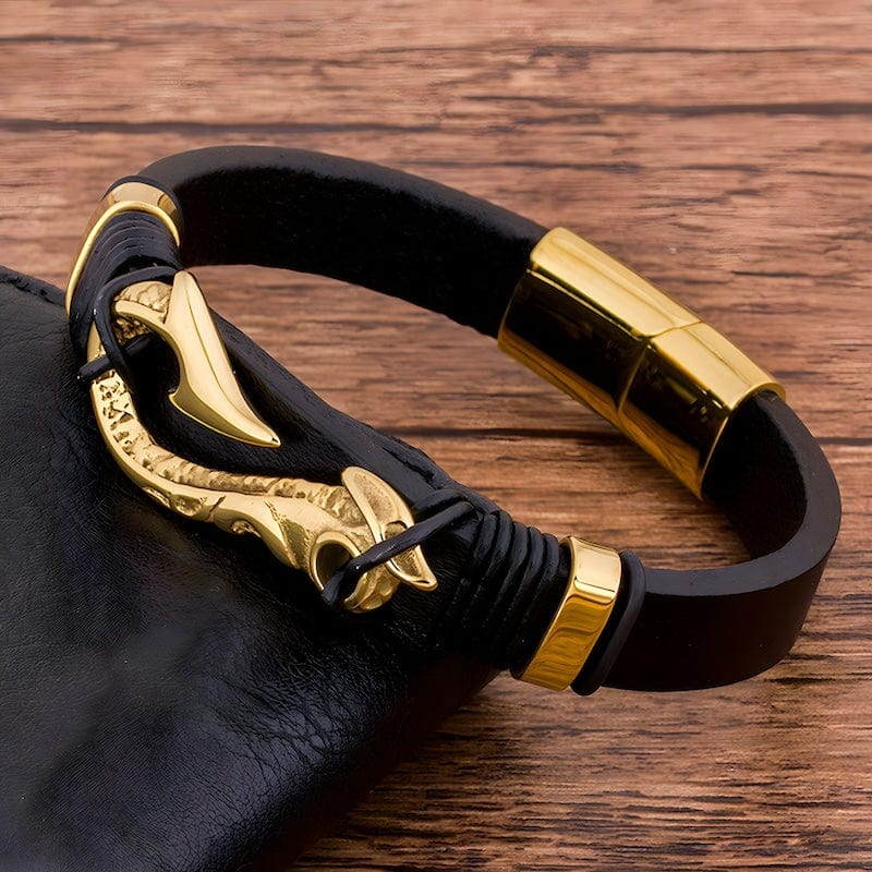 Leather Fish Hook Charm Genuine Leather Bracelet