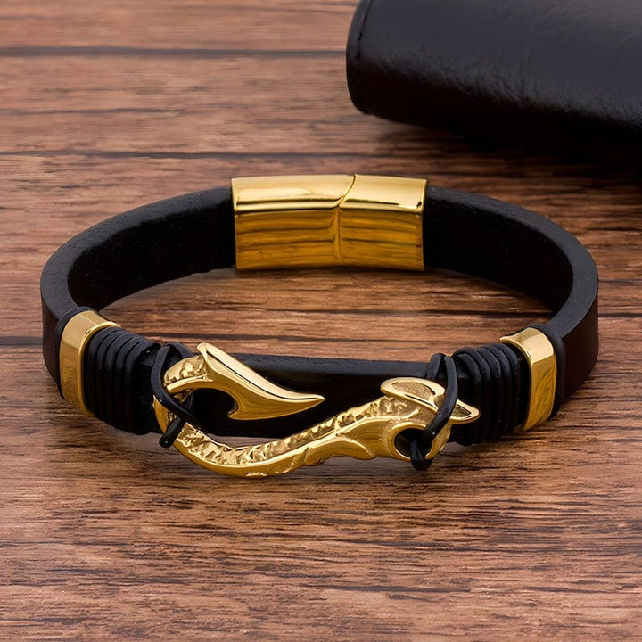 Leather Fish Hook Charm Genuine Leather Bracelet