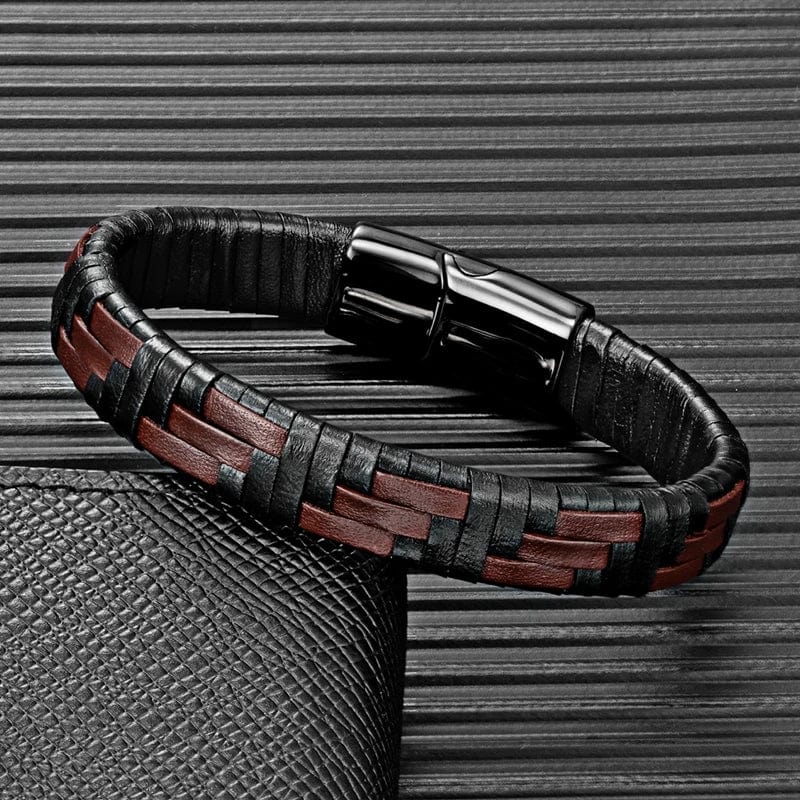 Leather Hand Woven Multicolor Mens Leather Bracelet