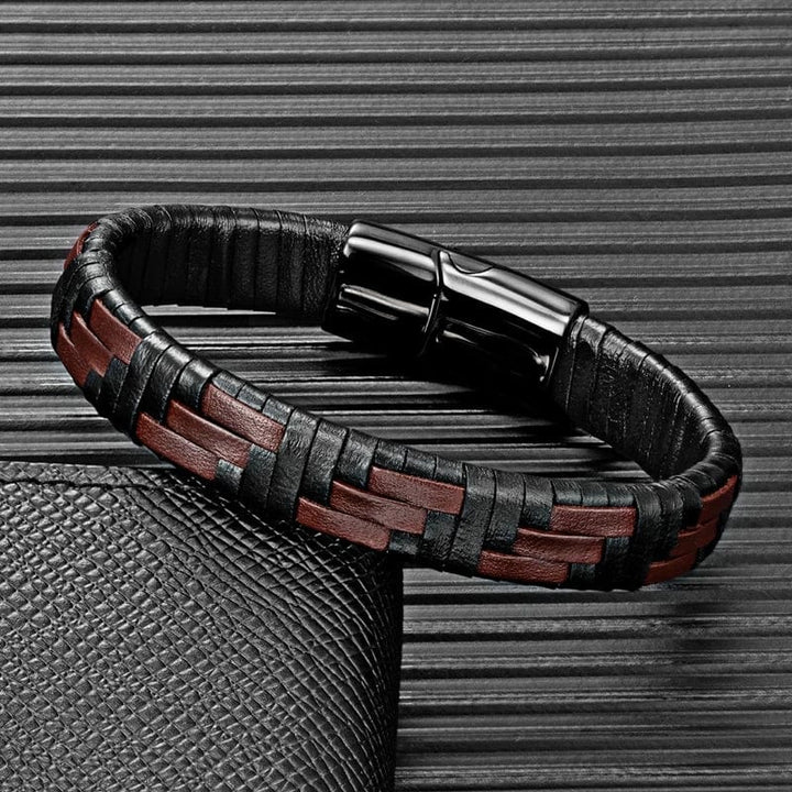 Leather Hand Woven Multicolor Mens Leather Bracelet