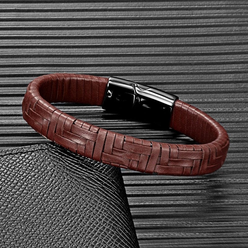 Leather Hand Woven Multicolor Mens Leather Bracelet