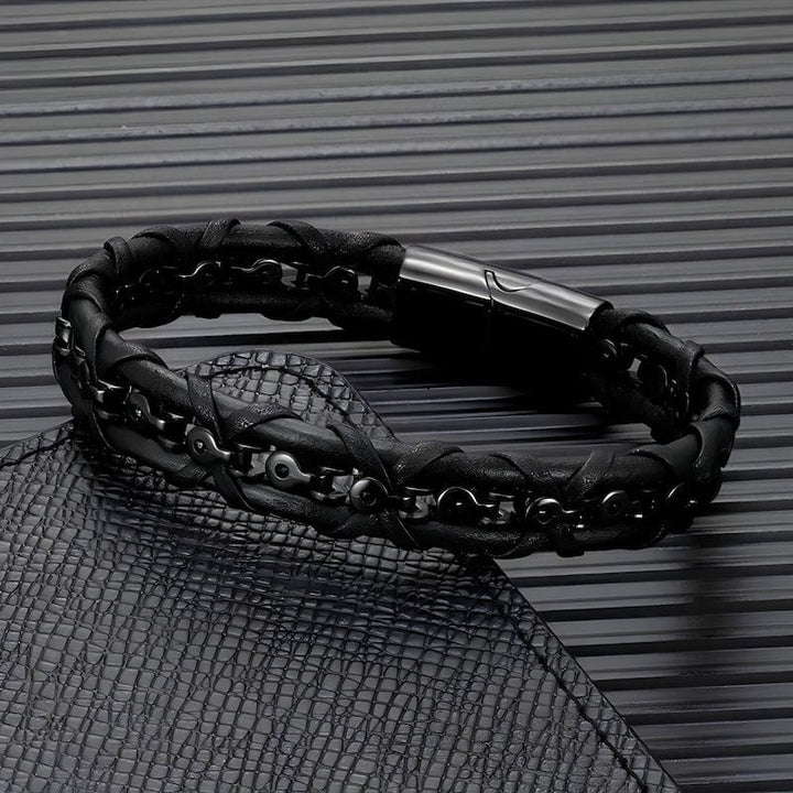 Leather Braid With Bicycle Chain Bracelet Leather Unique Leather Bracelets   