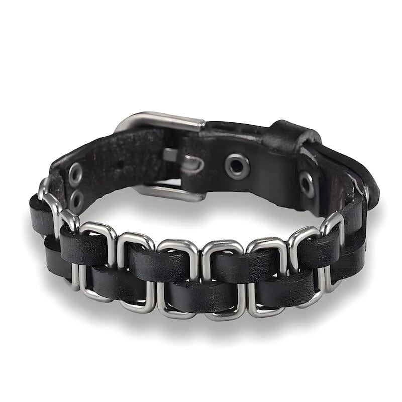 Multilayer Knitted Braid Leather Bracelet Leather Unique Leather Bracelets Silver/Black Adjustable 