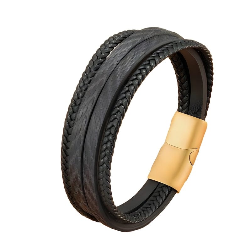 Pattern Design Multilayer Braid Leather Bracelet Leather Unique Leather Bracelets 19cm Black/Gold 