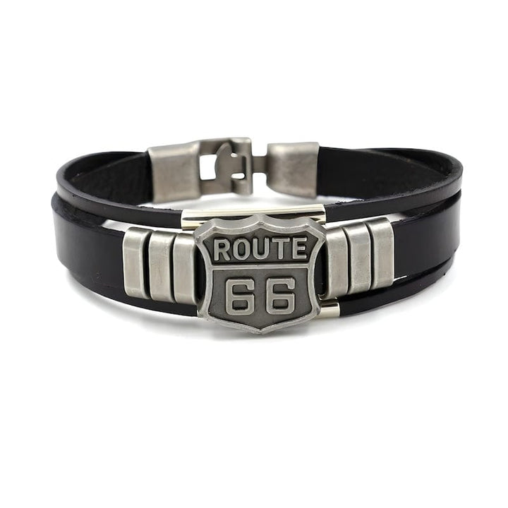 Leather Route 66 Sign Leather Bracelet