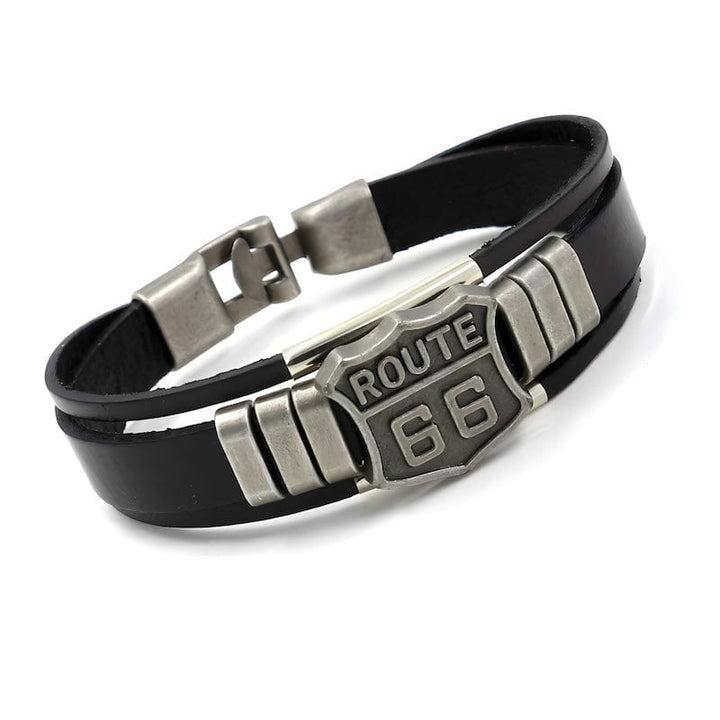Leather Route 66 Sign Leather Bracelet