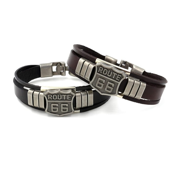 Leather Route 66 Sign Leather Bracelet