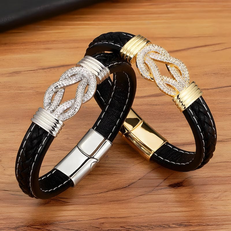 Leather Shiny Braided Leather Mens Bracelets