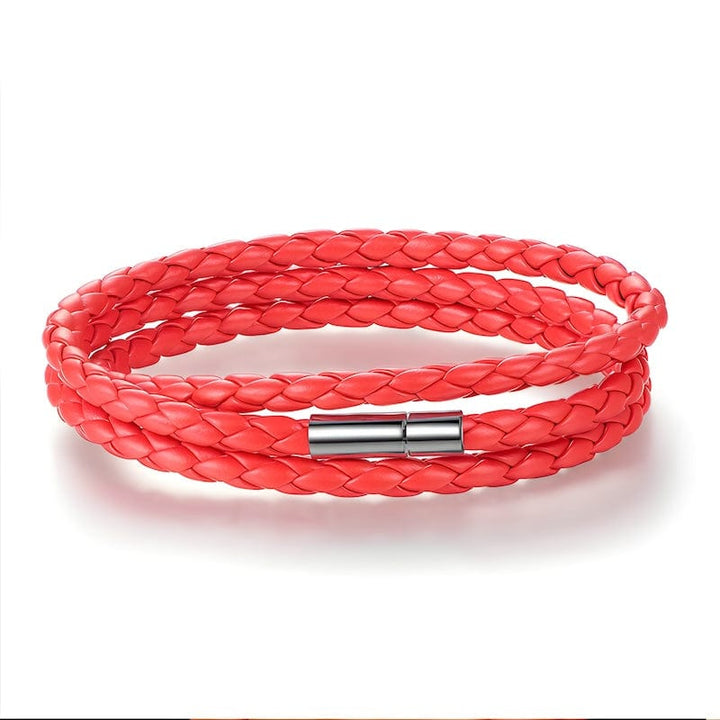Simple Leather Wrap Bracelet With Magnet Clasp Leather Unique Leather Bracelets Adjustable Silver/Red 
