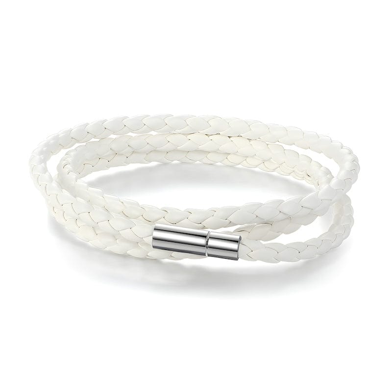 Simple Leather Wrap Bracelet With Magnet Clasp Leather Unique Leather Bracelets Adjustable Silver/White 