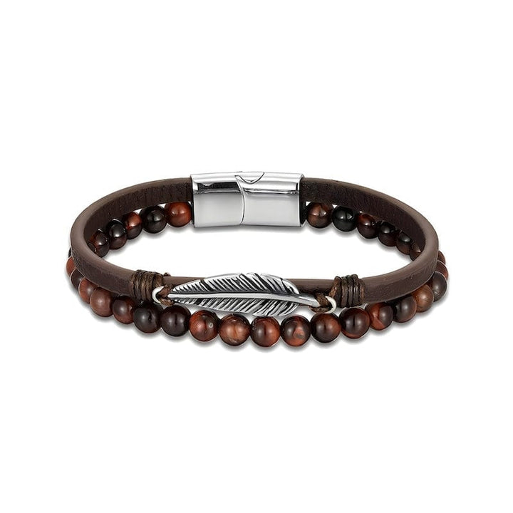 Leather Stone Beaded Multilayer Leather Feather Bracelet