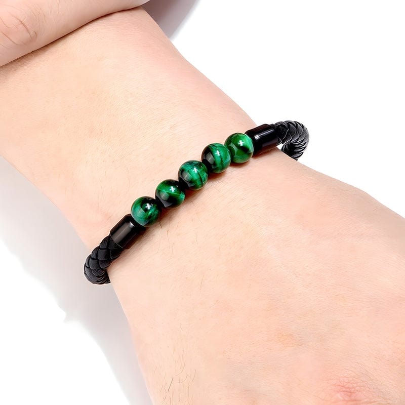 Leather Tiger Eye Beading Braided Leather Bracelet