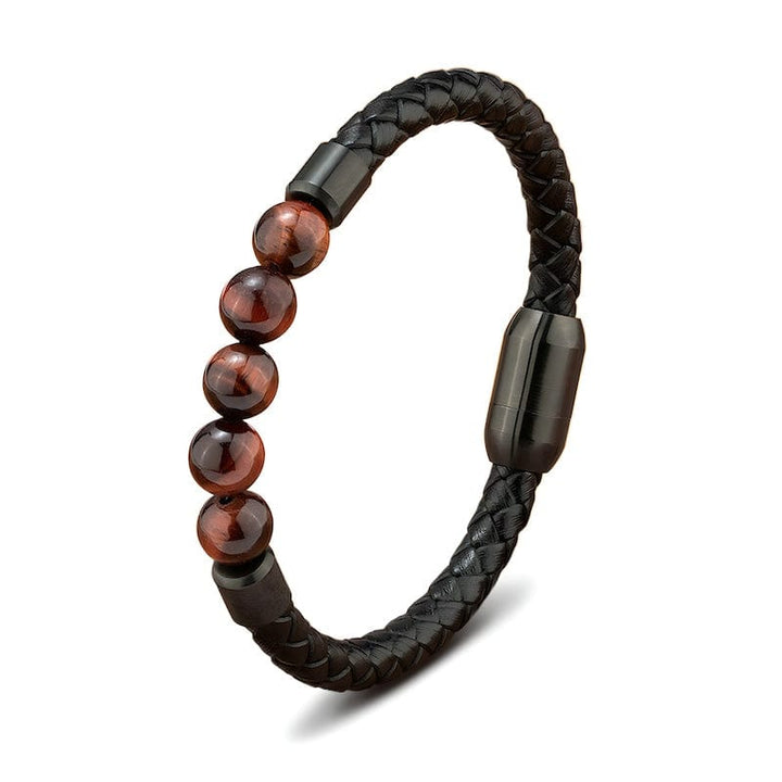 Leather Tiger Eye Beading Braided Leather Bracelet