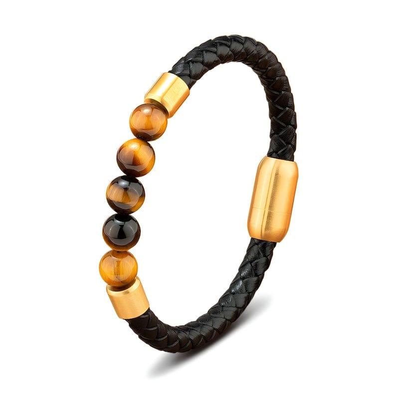 Leather Tiger Eye Beading Braided Leather Bracelet