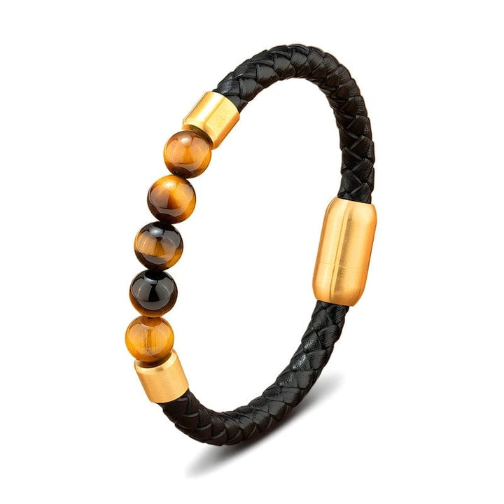 Leather Tiger Eye Beading Braided Leather Bracelet