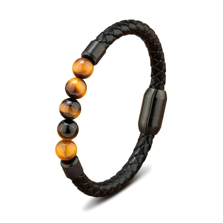 Leather Tiger Eye Beading Braided Leather Bracelet