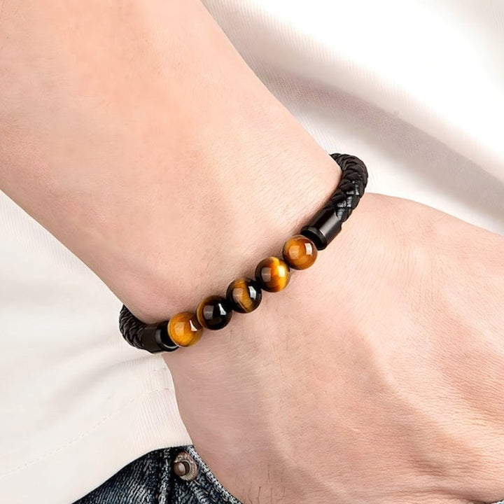 Leather Tiger Eye Beading Braided Leather Bracelet