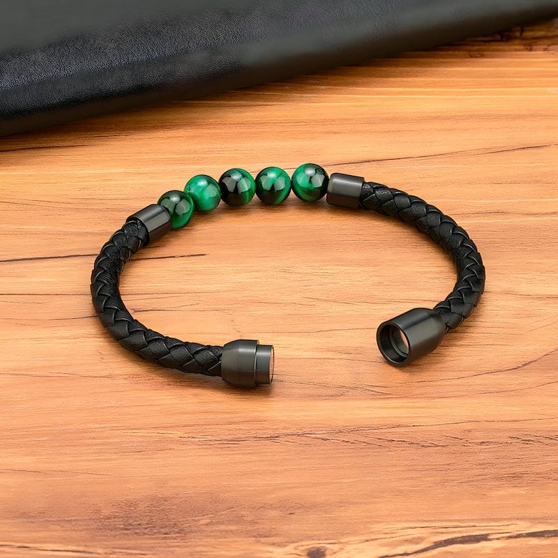 Leather Tiger Eye Beading Braided Leather Bracelet