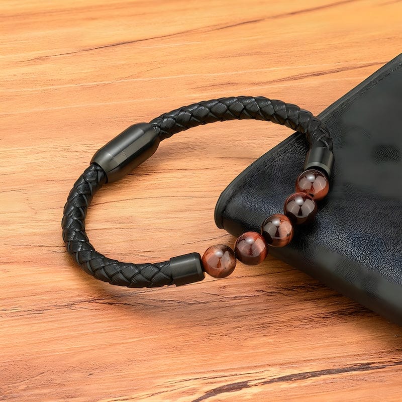 Leather Tiger Eye Beading Braided Leather Bracelet