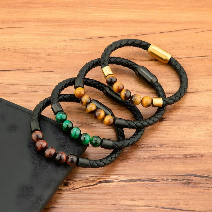 Leather Tiger Eye Beading Braided Leather Bracelet