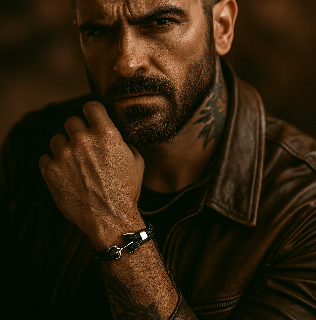 Leather Titanium Anchor Leather Bracelet