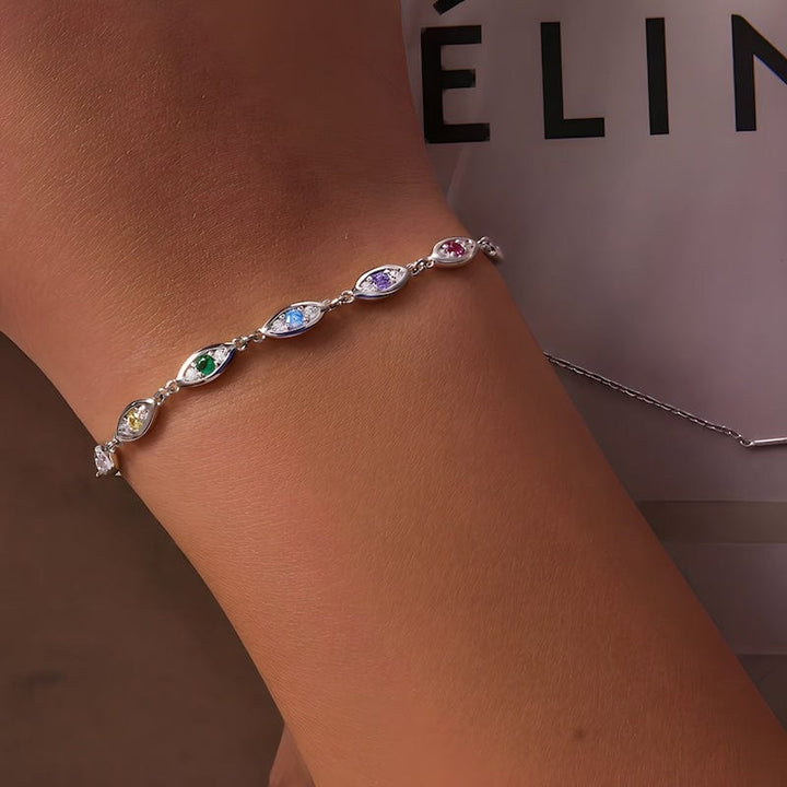 Colorful Zircons Evil Eye Bracelet Link Chain Unique Leather Bracelets   