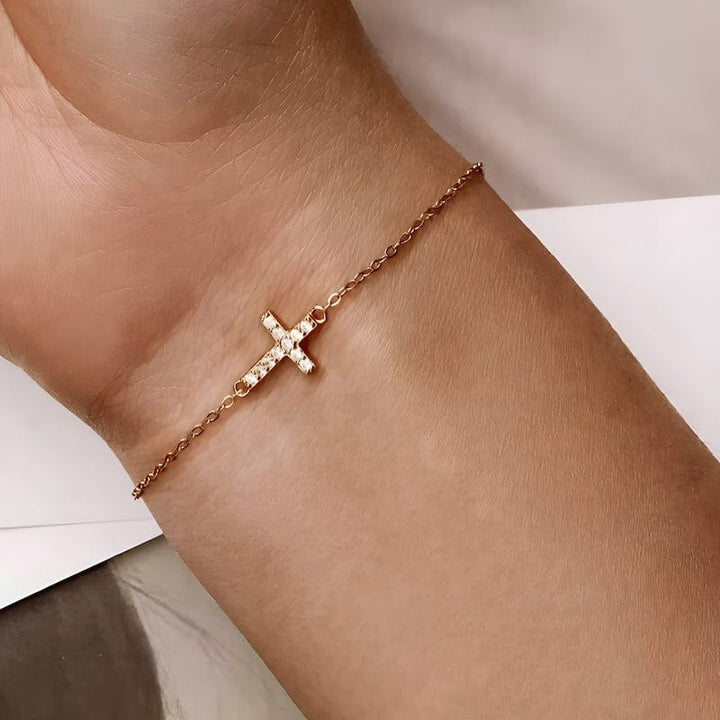 Link Chain Cross Bracelet Zircon Faith, Devotion & Love