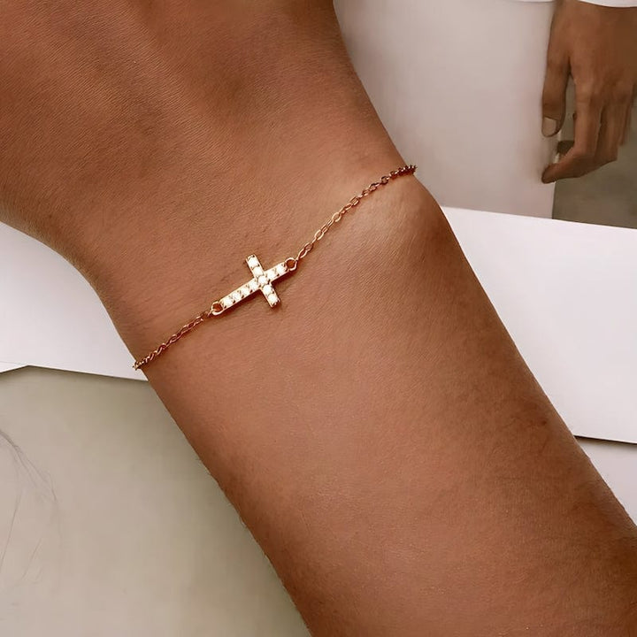 Link Chain Cross Bracelet Zircon Faith, Devotion & Love
