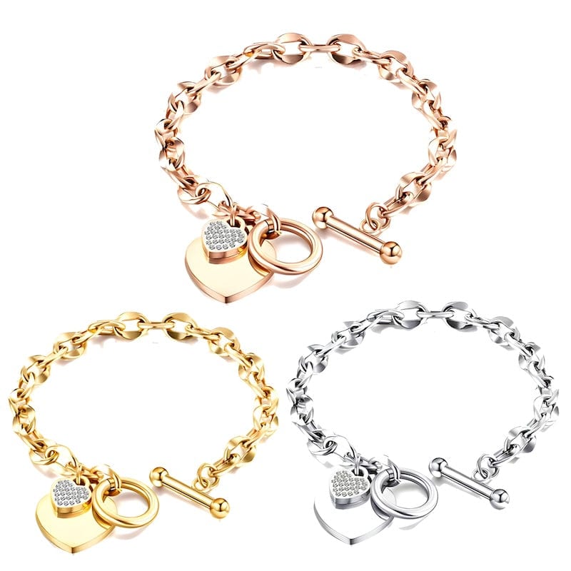 Fashion Love Heart Link Chain Bracelet Link Chain Unique Leather Bracelets   
