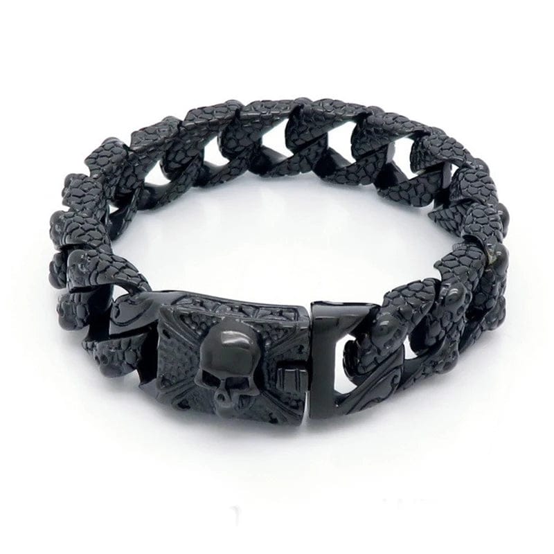 Link Chain Gothic Men's Skull Bracelet - Stainless Steel Franco Curb Chain Skeleton