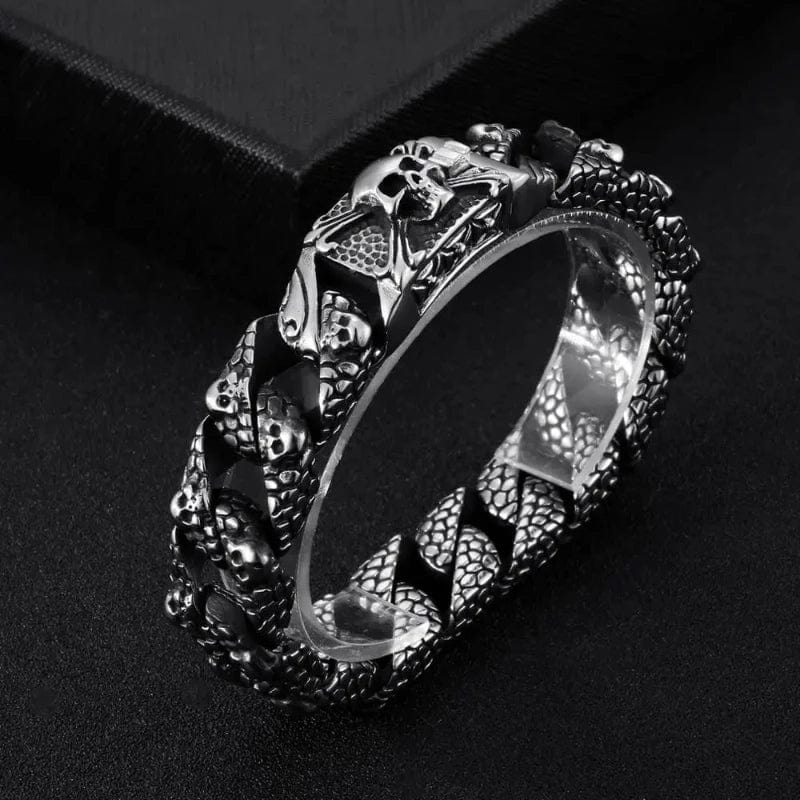 Link Chain Gothic Men's Skull Bracelet - Stainless Steel Franco Curb Chain Skeleton
