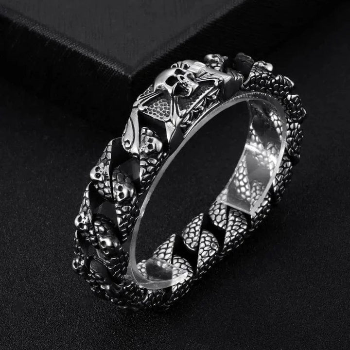 Link Chain Gothic Men's Skull Bracelet - Stainless Steel Franco Curb Chain Skeleton