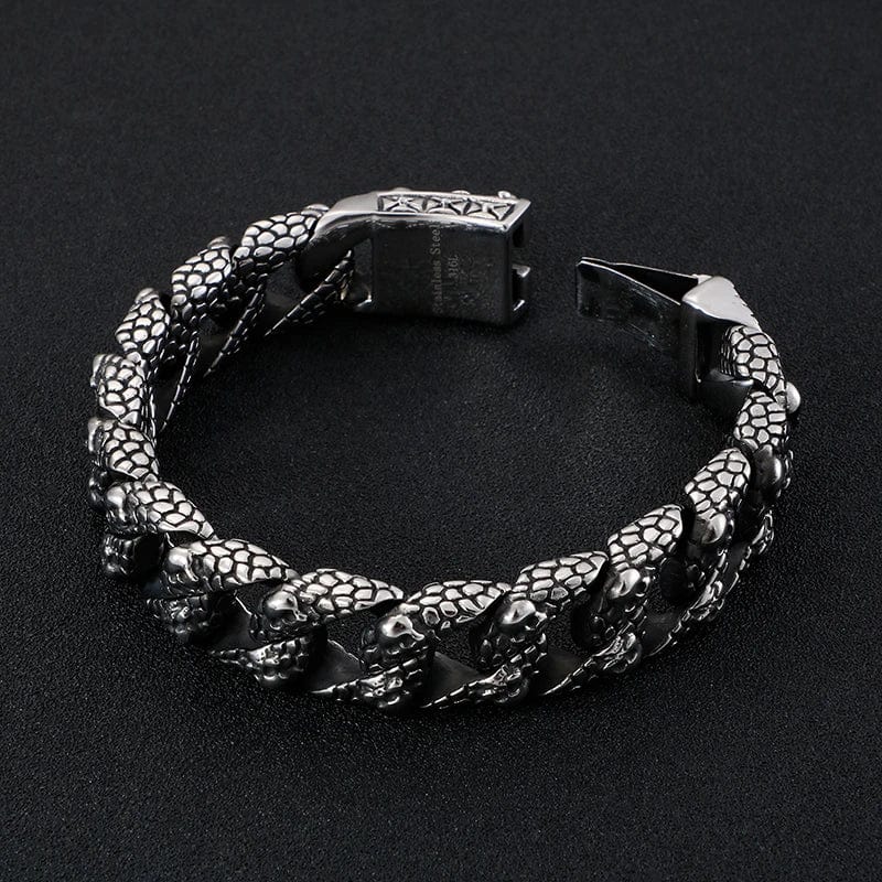 Link Chain Gothic Men's Skull Bracelet - Stainless Steel Franco Curb Chain Skeleton