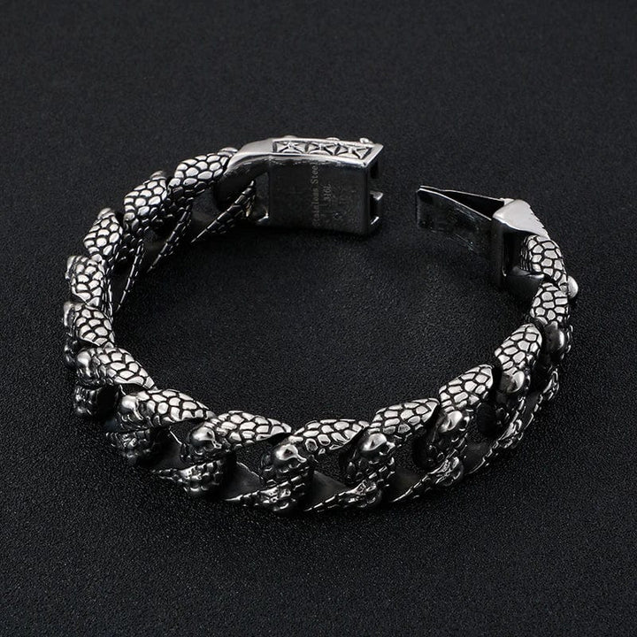 Link Chain Gothic Men's Skull Bracelet - Stainless Steel Franco Curb Chain Skeleton