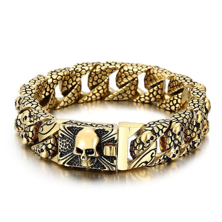Link Chain Gothic Men's Skull Bracelet - Stainless Steel Franco Curb Chain Skeleton
