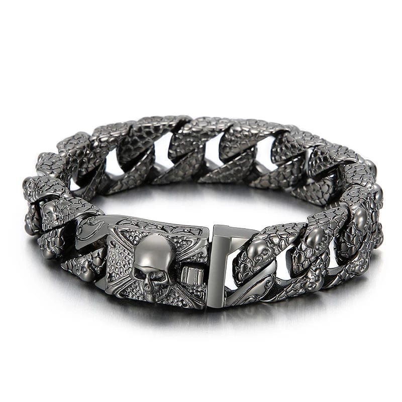 Link Chain Gothic Men's Skull Bracelet - Stainless Steel Franco Curb Chain Skeleton