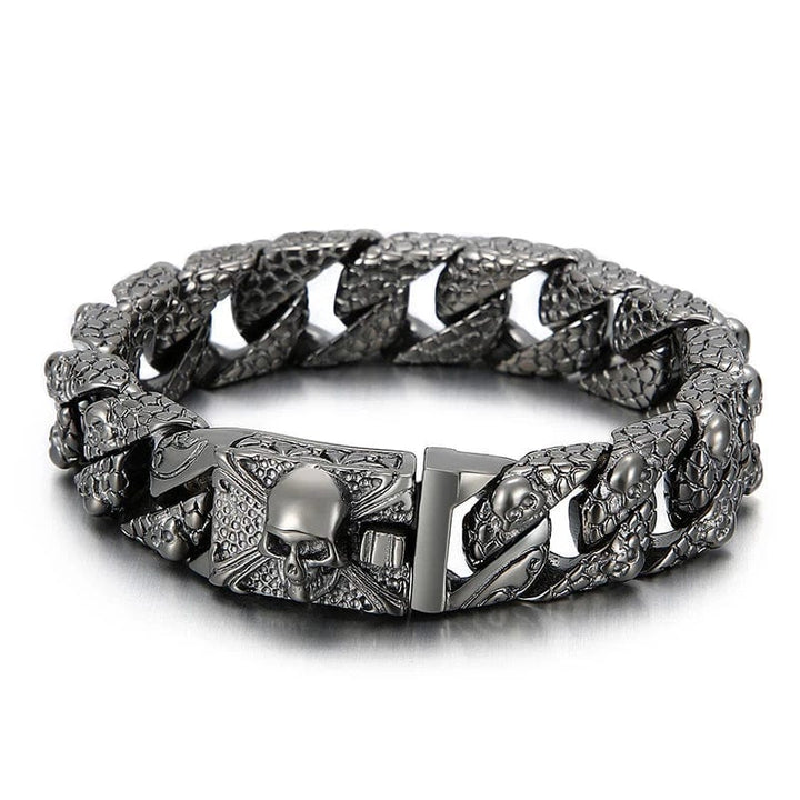Link Chain Gothic Men's Skull Bracelet - Stainless Steel Franco Curb Chain Skeleton