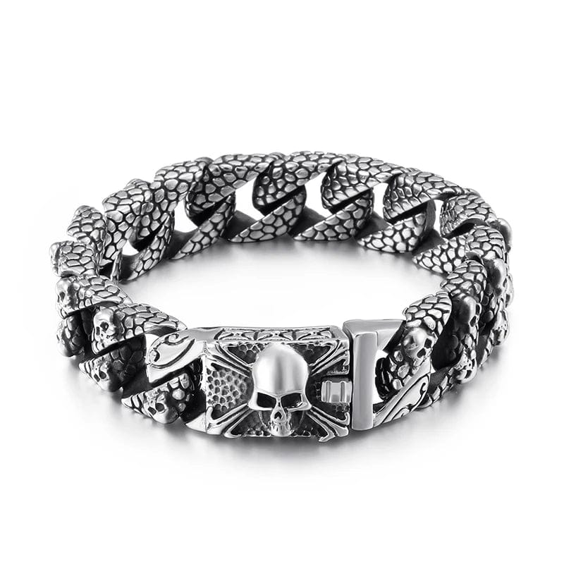 Link Chain Gothic Men's Skull Bracelet - Stainless Steel Franco Curb Chain Skeleton