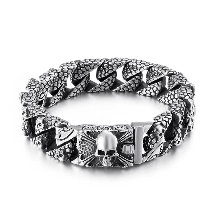 Link Chain Gothic Men's Skull Bracelet - Stainless Steel Franco Curb Chain Skeleton
