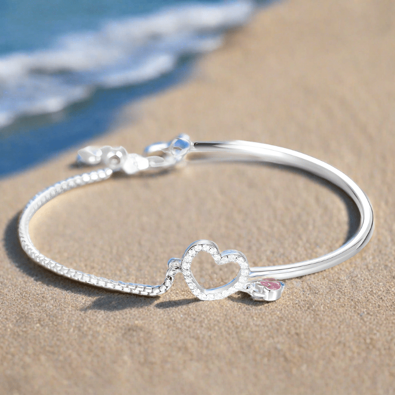 Link Chain Pink Heart Link Chain Bangle Combination Bracelet