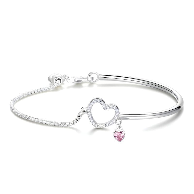 Link Chain Pink Heart Link Chain Bangle Combination Bracelet