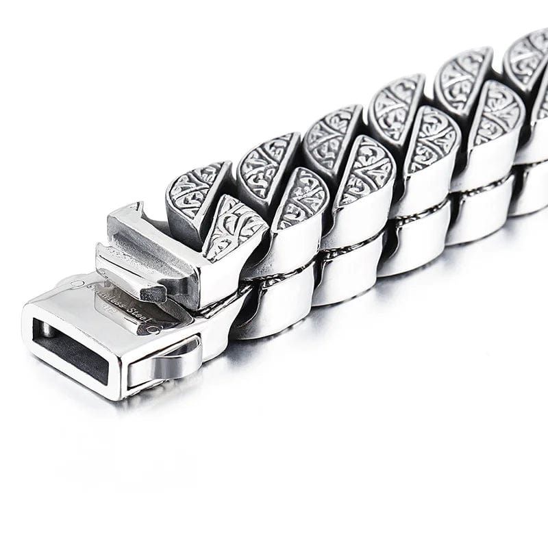 Link Chain Stainless Steel Cuban Chain Bracelet with Engraved Detail