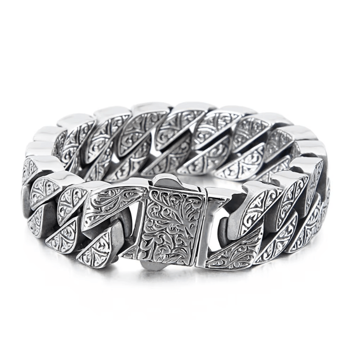 Link Chain Stainless Steel Cuban Chain Bracelet with Engraved Detail
