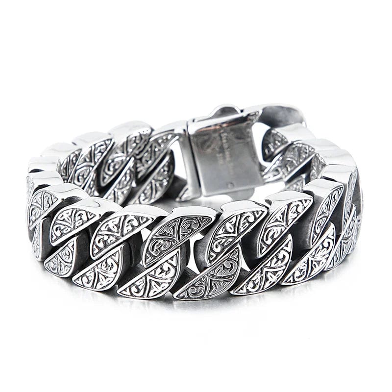Link Chain Stainless Steel Cuban Chain Bracelet with Engraved Detail